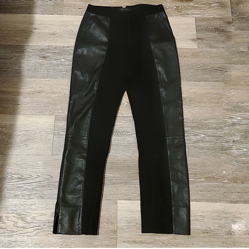 BCBG MAXAZRIA Faux Leather panel twill pants size small/4-6